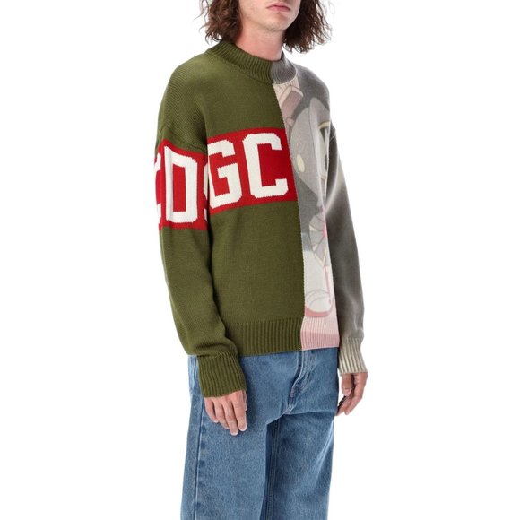 GCDS WOOL LOGO BAND SWEATER MILITARY - M - Picture 3 of 4